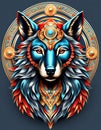 Graphic design of a wolf head with decorative ornament on a dark background Royalty Free Stock Photo