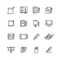 Graphic design and writing tools line icons set