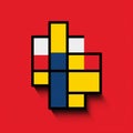 Geometric Puzzle: Red And Blue Square With De Stijl Influence