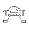 Graphic designer hands with protractor tool