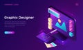 Graphic designer isometric landing page, banner Royalty Free Stock Photo
