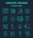 Graphic designer profession pattern with turquoise linear icons.