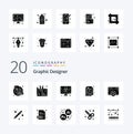 20 Graphic Designer Solid Glyph icon Pack like fine arts design development image graphic Royalty Free Stock Photo