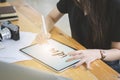 Graphic designer working on computor and graphics tablet in her working space Royalty Free Stock Photo