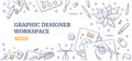 Graphic Designer Workspace Doodle Background Concept