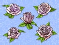 Graphic detailed cartoon rose bud vector set