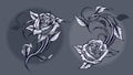 Graphic detailed graphic roses with stem set