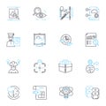 Graphic development linear icons set. Vector, Typography, Layout, Logo, Sketching, Illustration, Pixels line vector and