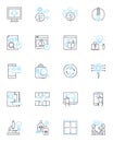 Graphic development linear icons set. Vector, Typography, Layout, Logo, Sketching, Illustration, Pixels line vector and