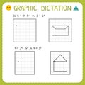 Graphic dictation. Kindergarten educational game for kids. Preschool worksheet for practicing motor skills. Working pages for