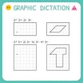 Graphic dictation. Kindergarten educational game for kids. Working pages for children. Preschool worksheet for practicing motor