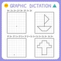 Graphic dictation. Kindergarten educational game for kids. Working pages for children. Preschool worksheets for practicing motor Royalty Free Stock Photo