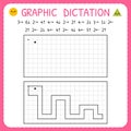 Graphic dictation. Snake. Kindergarten educational game for kids. Preschool worksheet for practicing motor skills. Working pages