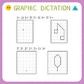 Graphic dictation. Working pages for children. Preschool worksheet for practicing motor skills. Kindergarten educational game for