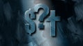 Graphic dollar sign Christian cross and Question mark choice background