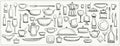 Graphic doodle set of kitchen utensils and tableware