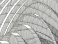 Abstract architecture background pencil graphic drawing curved building elements 3d illustration Royalty Free Stock Photo
