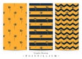 Set of seamless patterns with anemone flowers and dark blue stripes on yellow background