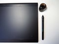 Graphic drawing tablet, details and close-up. Drawing and using a graphics tablet Royalty Free Stock Photo