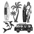 Graphic drawings illustration of surfer