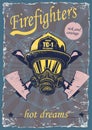 Graphic drawings Vintage poster with firemen Royalty Free Stock Photo