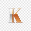 Graphic elegant silver and gold impossible font, symbol, alphabet, Letter K