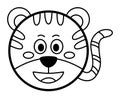 Tiger - Cute and Simple Face Black Outline Art Vector