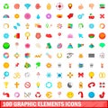 100 graphic elements icons set, cartoon style Royalty Free Stock Photo