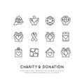 Graphic Elements for Nonprofit Organizations and Donation Centre. Fundraising Symbols, Crowdfunding Project Label, Charity Logo, C