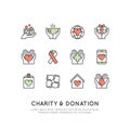 Graphic Elements for Nonprofit Organizations and Donation Centre. Fundraising Symbols, Crowdfunding Project Label, Charity Logo, C