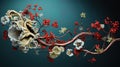 Graphic elements resembling branches with blooming kidneys