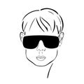 Graphic face of a man in glasses. Vector drawing of a fashion sketch. Security man.