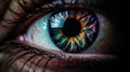 Beautiful female eye with a highly colorful iris that catches the attention and adds charm. Royalty Free Stock Photo