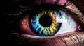 Beautiful female eye with a highly colorful iris that catches the attention and adds charm. Royalty Free Stock Photo