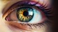 Beautiful female eye with a highly colorful iris that catches the attention and adds charm. Royalty Free Stock Photo
