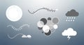 Abstract Graphic Elements Weather Icons, Circles, Waves Geometric Designs on Blue Gradient Royalty Free Stock Photo