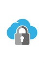 A graphic features a stylized gray lock superimposed on a blue cloud icon. The cloud, Royalty Free Stock Photo