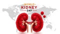 World kidney day world kidney day graphic featuring red kidneys and world map background on a white background design Royalty Free Stock Photo