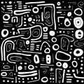 Abstract Hand Drawn Pattern On Black Background: Dogon Art Inspired