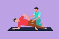 Graphic flat design draw professional male osteopath bonesetter making massage to man. Spine adjustment. Rehabilitation therapy,