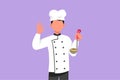 Graphic flat design drawing active male chef holding ladle with okay gesture and tasting delicious soup. Wearing uniform ready to Royalty Free Stock Photo