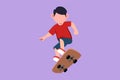 Graphic flat design drawing adorable little boy playing on skateboard. Cheerful kids accelerating doing jumping. Happy children on Royalty Free Stock Photo