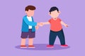 Graphic flat design drawing of adorable little boys standing and shaking hands making friendship. Children introduce themselves. Royalty Free Stock Photo