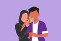 Graphic flat design drawing Arab couple sharing pizza cut. Man and woman eat Italian pizza together. Celebrate anniversaries and