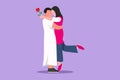 Graphic flat design drawing Arabian boy giving rose flower to girl. Man in love giving flowers. Happy couple getting ready for Royalty Free Stock Photo