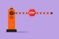 Graphic flat design drawing automatic barrier gates with warning stop boards guard the entrance to the largest supermarket car Royalty Free Stock Photo