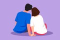 Graphic flat design drawing back view of cute people in love sit holding hands and looking at moon and stars. Happy man and woman Royalty Free Stock Photo