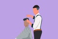 Graphic flat design drawing barber shop client, which is getting his perfect haircut from classy dressed stylist, calm down and