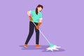 Graphic flat design drawing beautiful woman mopping floor in uniform. Girl cleaner janitor cleaning office. Cleaning service,