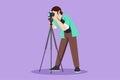 Graphic flat design drawing beautiful woman paparazzi or photographer shooting appearance of show business stars or other Royalty Free Stock Photo